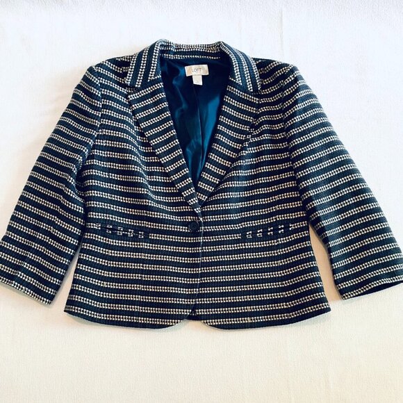 LOFT Jackets & Blazers - Loft striped blazer Women's size 10 navy cream classic office office wear preppy